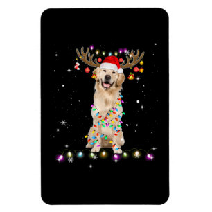 Magnet Flexible Joli Golden Retriever lumières de Noël Reindeer