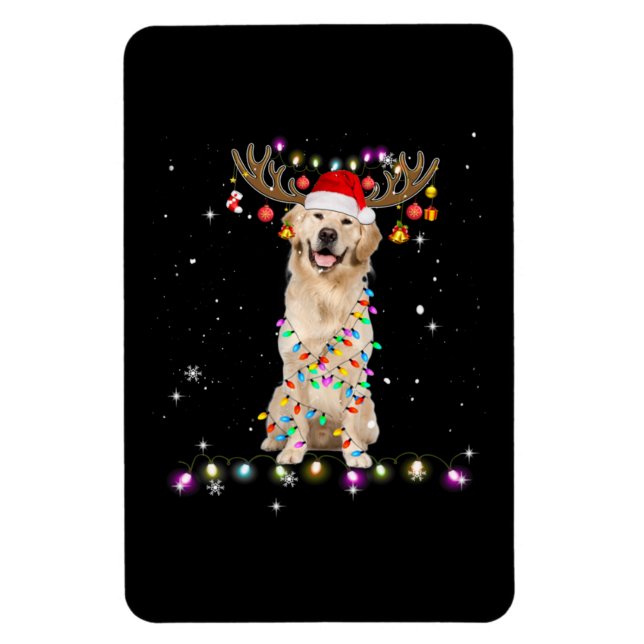 Magnet Flexible Joli Golden Retriever lumières de Noël Reindeer (Vertical)