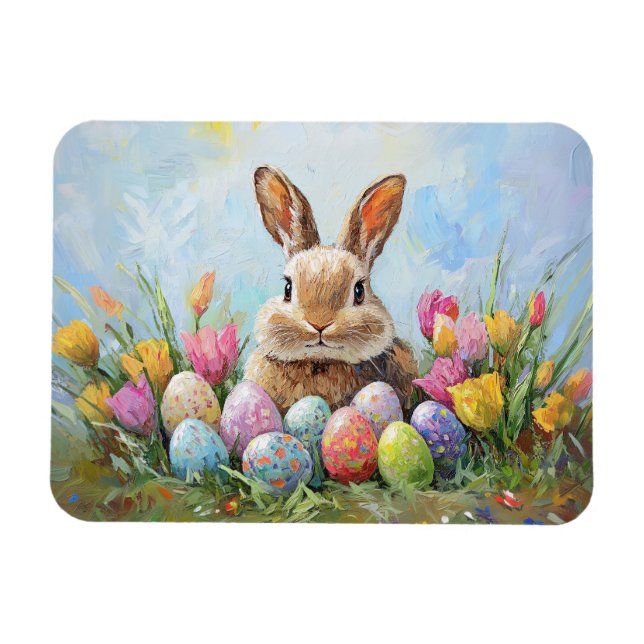 Magnet Flexible Joli lapin de Pâques avec des oeufs colorés (Horizontal)