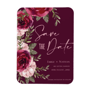Magnet Flexible Joli Mariage Floral Burgundy Pêcher Sauvez la date