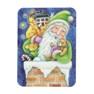 Magnet Flexible Joli Noël, Père Noël dans la cheminée avec des jou