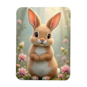 Magnet Flexible Joli petit lapin entouré de fleurs