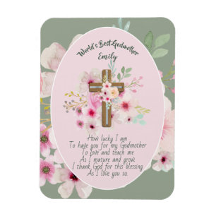 Magnet Flexible Joli poème personnalisé GODMOTHER rose Floral