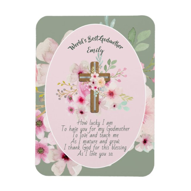 Magnet Flexible Joli poème personnalisé GODMOTHER rose Floral (Vertical)