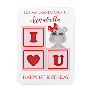 Magnet Flexible Jolie petite-fille Premier anniversaire Hippo Je t
