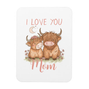 Magnet Flexible Jolie vache Highland et maman Je t'aime Fête des M