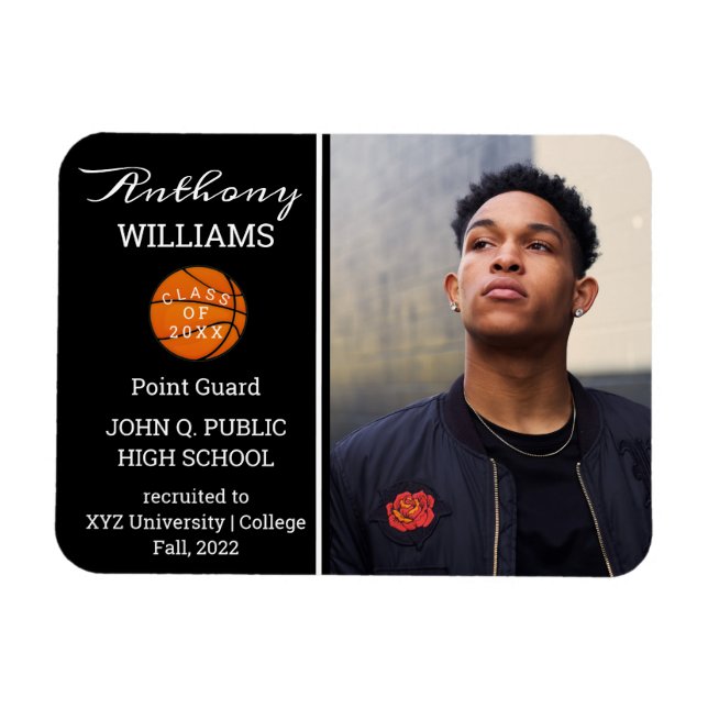 Magnet Flexible Joueur de basket-ball photo noir | Diplôme blanc (Horizontal)