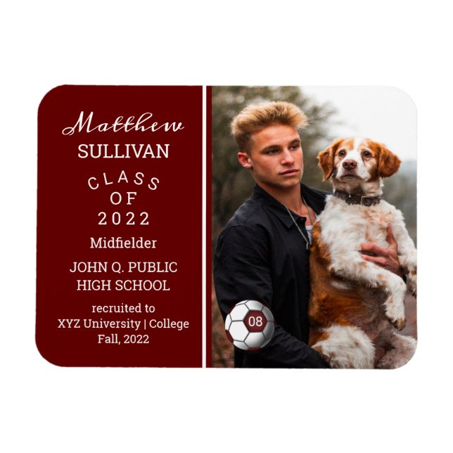 Magnet Flexible Joueur de soccer Faire-part de graduation photo (Horizontal)