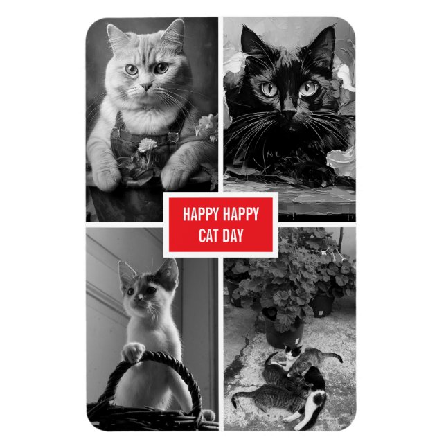 Magnet Flexible jour de chat noir blanc rouge  (Vertical)