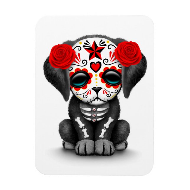 Magnet Flexible Jour rouge mignon du chien chiot mort blanc (Vertical)