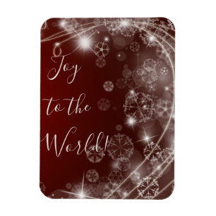 Magnet Flexible Joy to the World with White Snowflakes on Red