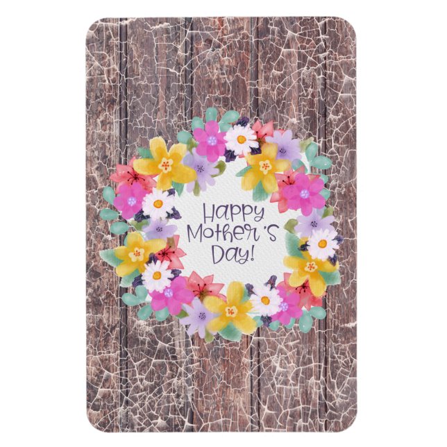 Magnet Flexible Joyeuse Fête des Mères Aquarelle Fleurs Wreath (Vertical)