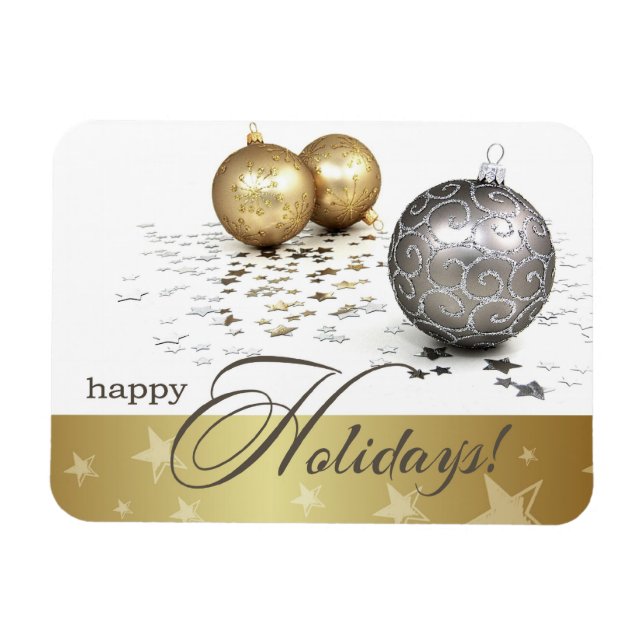 Magnet Flexible Joyeuses fêtes. Cadeau de Noël Gold Silver Balls (Horizontal)