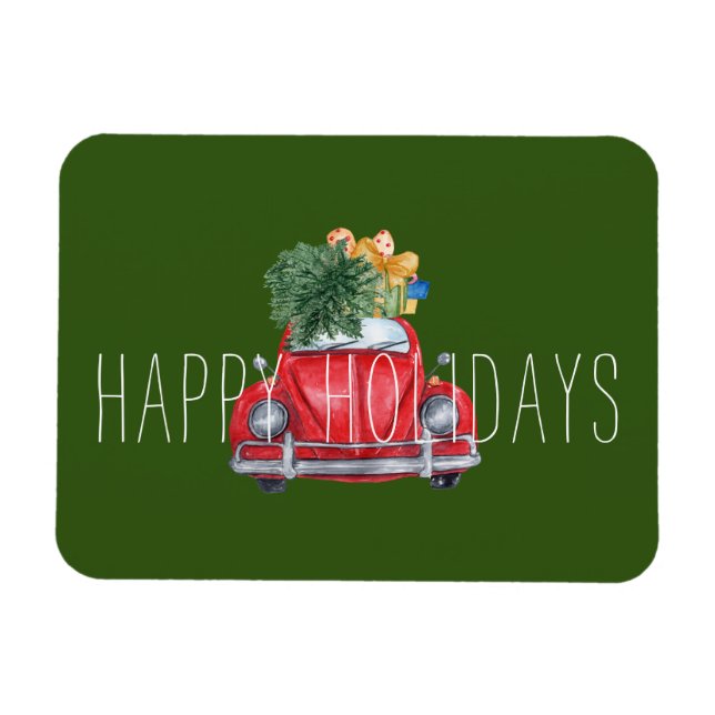 Magnet Flexible Joyeuses fêtes personnalisables Voiture rouge de N (Horizontal)