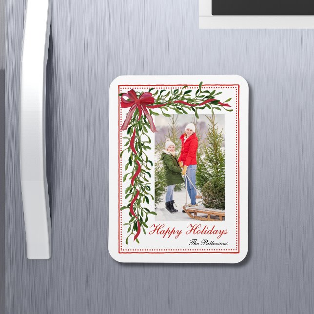 Magnet Flexible Joyeuses vacances Mistletoe Red Bow Family Photo (Créateur téléchargé)