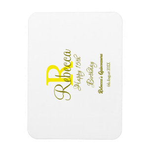 Magnet Flexible Joyeux 15e anniversaire jaune ajouter nom monogram