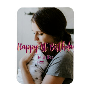 Magnet Flexible Joyeux 1er anniversaire enfant bébé mère rouge ora