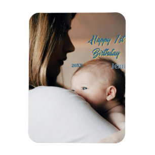 Magnet Flexible Joyeux 1er anniversaire enfants bébé mère bleu jau