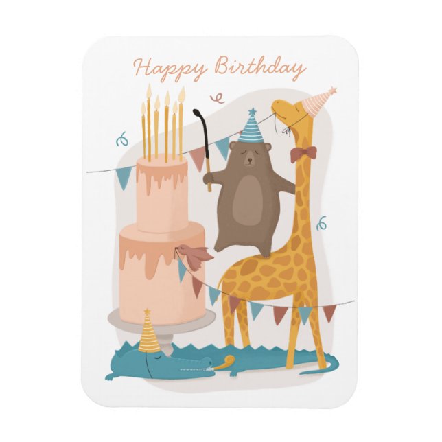 Magnet Flexible Joyeux anniversaire. De mignons animaux. Funny our (Vertical)