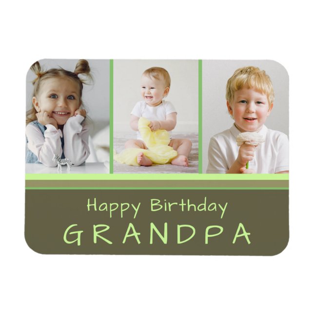 Magnet Flexible Joyeux anniversaire grand-père photo Collage vert (Horizontal)
