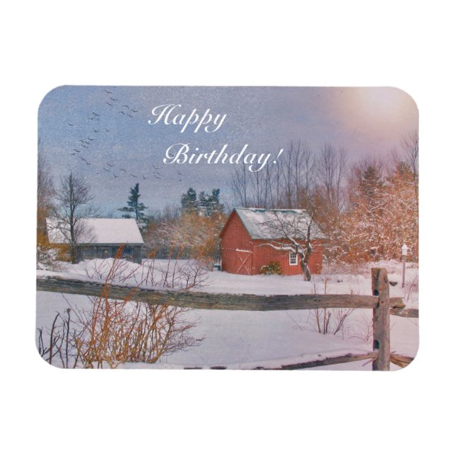 Magnet Flexible Joyeux anniversaire Pays scène hiver (Horizontal)