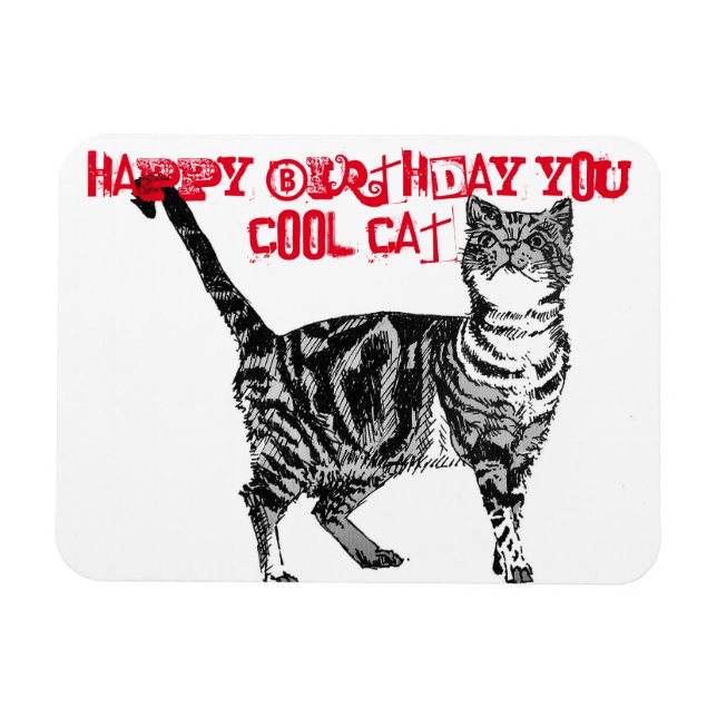 Magnet Flexible Joyeux anniversaire Vous Cool Tabby Chat Carte d'a (Horizontal)