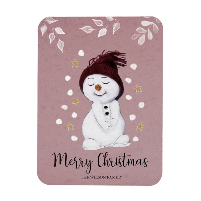 Magnet Flexible Joyeux bonhomme de neige rose Noël (Vertical)