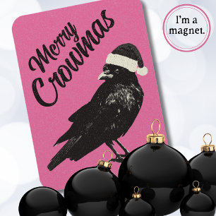Magnet Flexible Joyeux Crowmas Noël Rose Fête de fin d'année