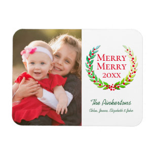 Magnet Flexible Joyeux et brillant vert Laurel Wreath Photo Holida