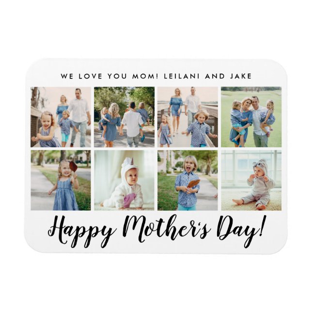 Magnet Flexible Joyeux Fête des Mères Photo Collage Custom White (Horizontal)