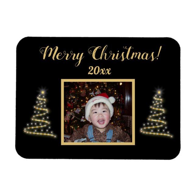 Magnet Flexible Joyeux ! Joyeux ! ~ Arbre de Noël d'or ~ Photo de  (Horizontal)