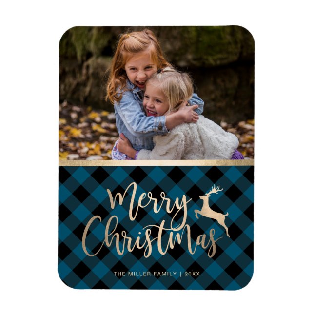 Magnet Flexible Joyeux Joyeux d'or Photo personnalisée Plaid de No (Vertical)
