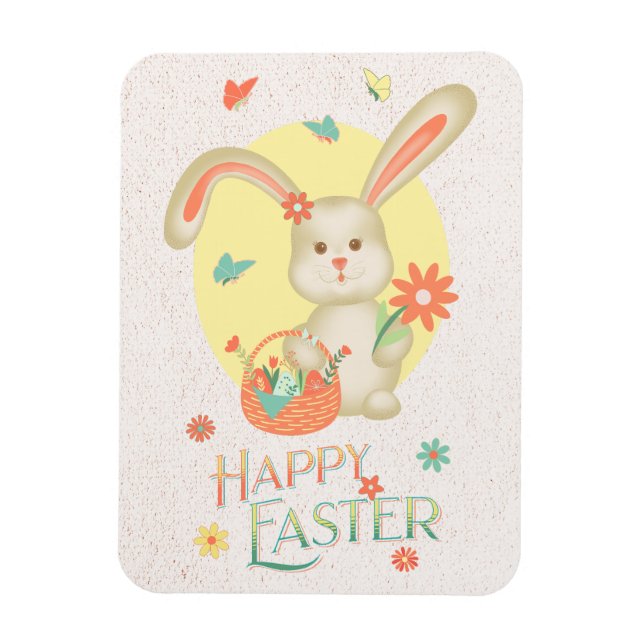Magnet Flexible Joyeux Lapin adorable de Pâques Floral moderne (Vertical)