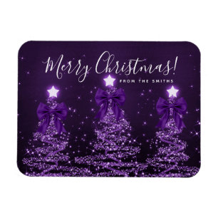 Magnet Flexible Joyeux Noël Arbres de Noël Violets Salutation