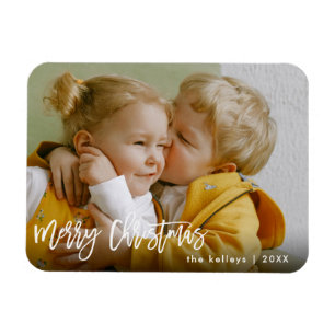 Magnet Flexible Joyeux Noël Brush blanc Script Photo Holiday