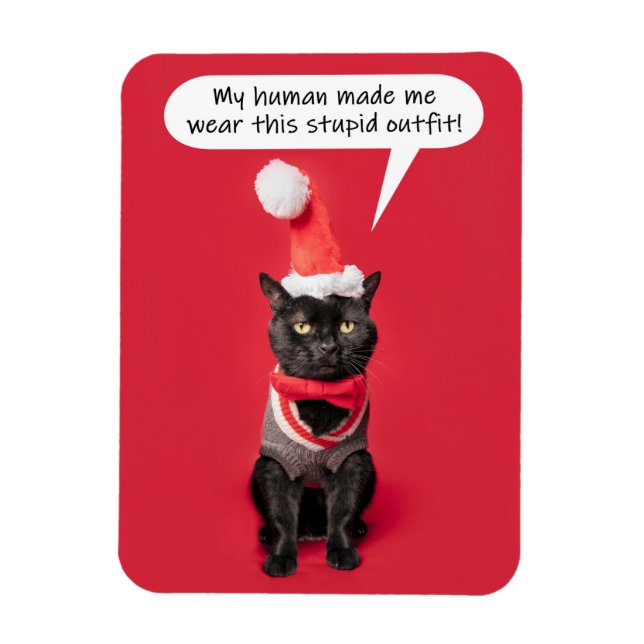 Magnet Flexible Joyeux Noël Funny Chat en tenue de vacances (Vertical)