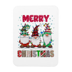 Magnet Flexible Joyeux Noël Gnome Famille Drôle d'Arbre de Noël