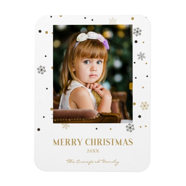 Magnet Flexible Joyeux Noël Golden Snowflakes Family Photo (Vertical)