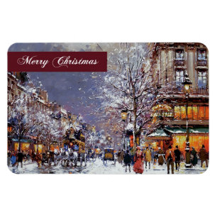 Magnet Flexible Joyeux Noël. Hiver vintage Scène Parisienne