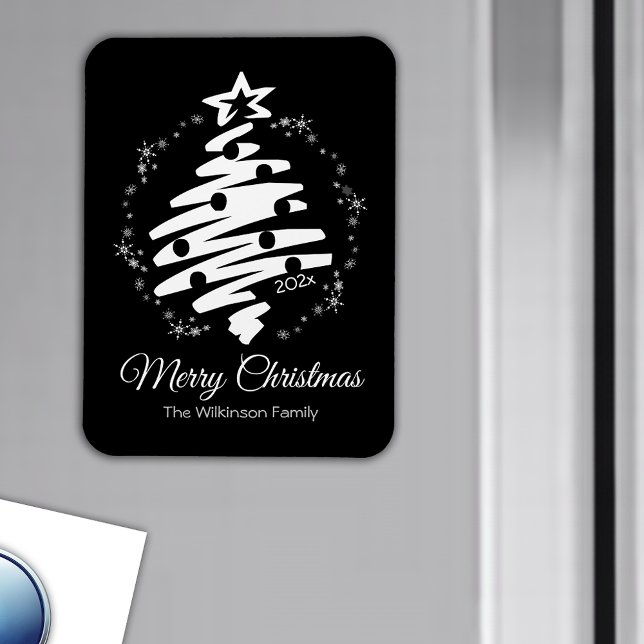 Magnet Flexible Joyeux Noël Noir Fête Moderne Frigo (Merry Christmas Black Modern Personalized Holiday Fridge Magnet)