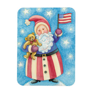 Magnet Flexible Joyeux Noël, Père Noël patriotique avec drapeau