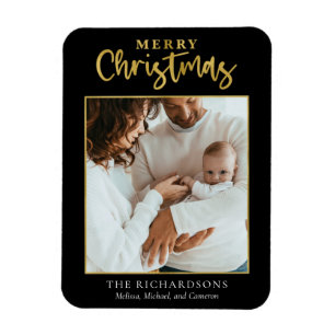 Magnet Flexible Joyeux Noël Photo Holiday Gold Foil Script