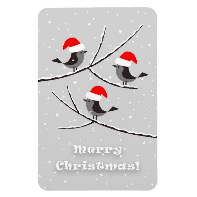 Magnet Flexible Joyeux Noël Red Santa Hat Birds (Vertical)