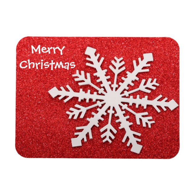 Magnet Flexible Joyeux Noël Rouge et blanc Flocon de neige moderne (Horizontal)