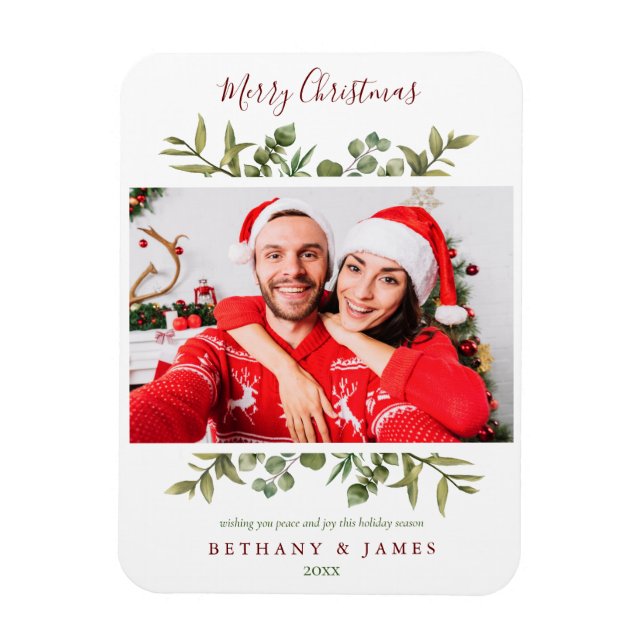 Magnet Flexible Joyeux Noël Vert Couples Photo Vacances (Vertical)
