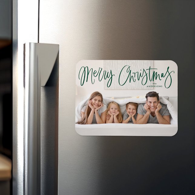Magnet Flexible Joyeux Noël Whimsical Green Script Photo (Créateur téléchargé)