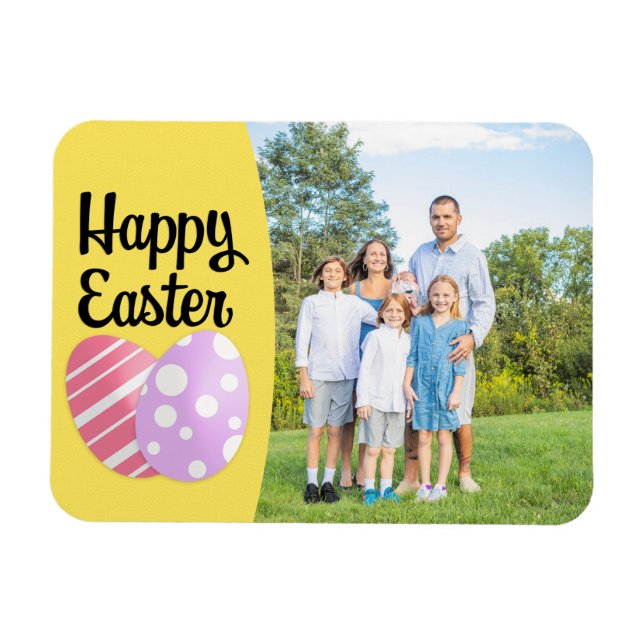 Magnet Flexible Joyeux Oeufs de Pâques sur cadre photo personnalis (Horizontal)