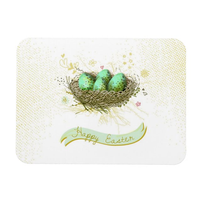 Magnet Flexible Joyeux Pâques ! - Nid d'oiseaux avec des oeufs col (Horizontal)