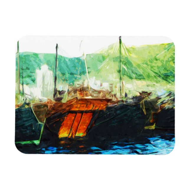 Magnet Flexible Junk chinoise dans le port de Hong Kong Abstrait (Horizontal)