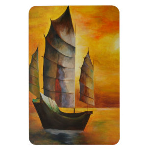 Magnet Flexible Junk chinoise en ocre et jaune